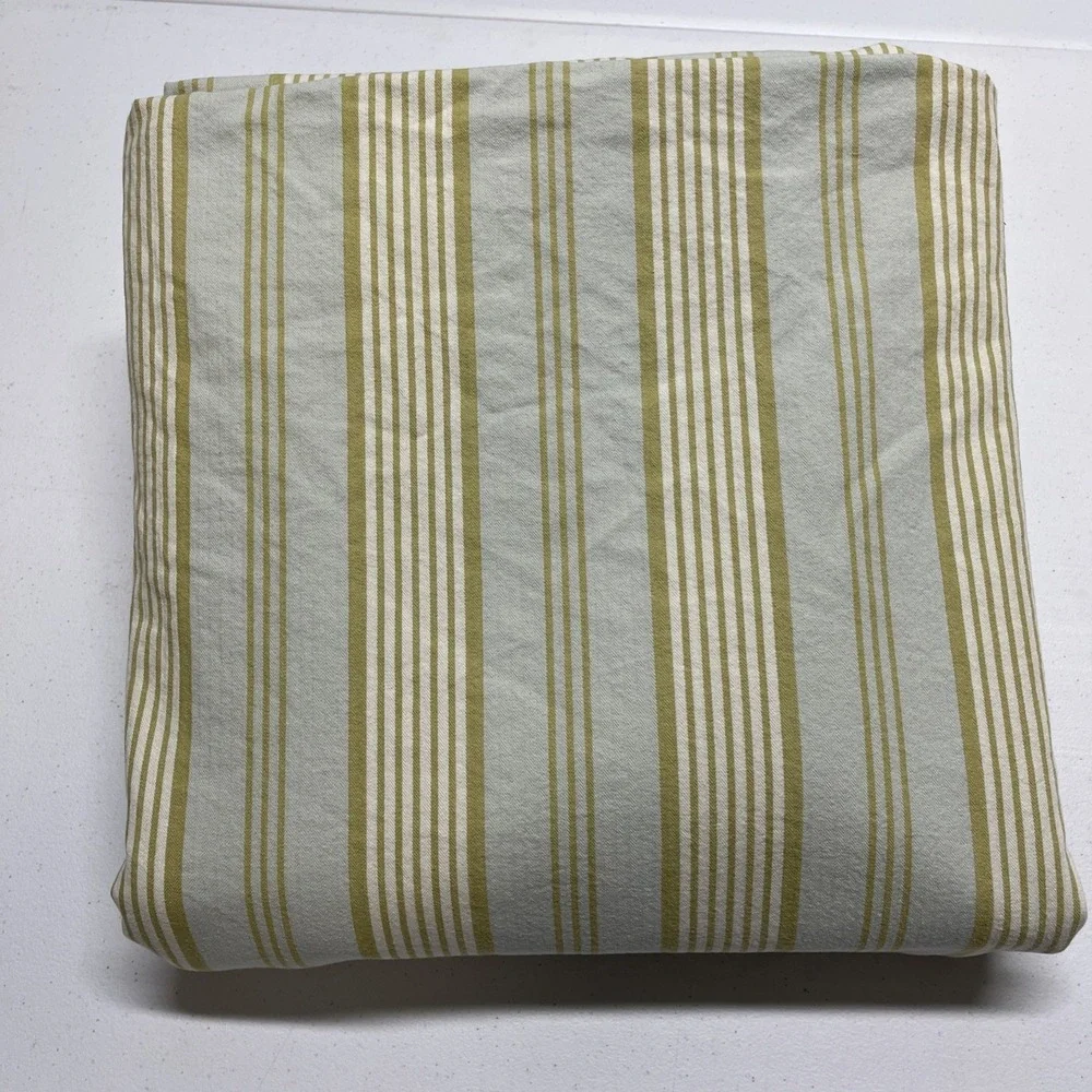 Restoration Hardware King Duvet Misto Stripe Aqua Green Cream Button 100% Cotton